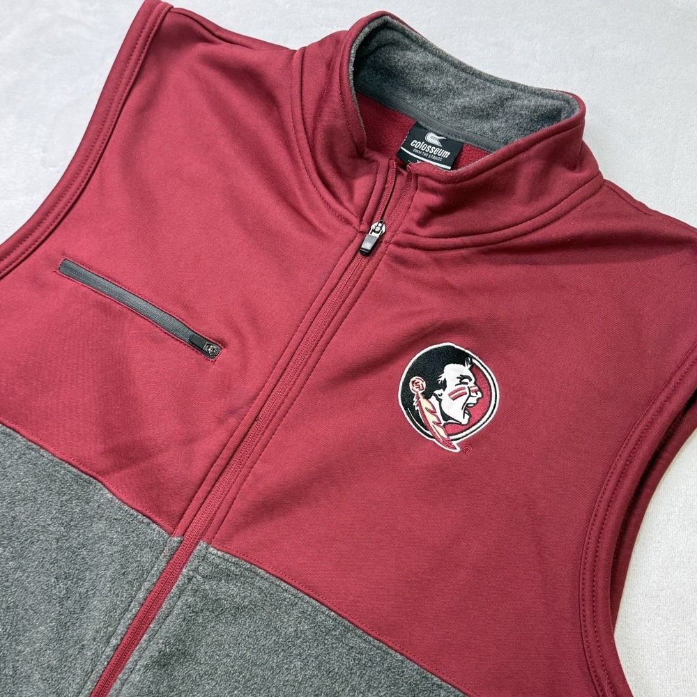 Florida State Seminoles‎ Fleece Vest XXL Colosseum Full Zip Garnet Gray
